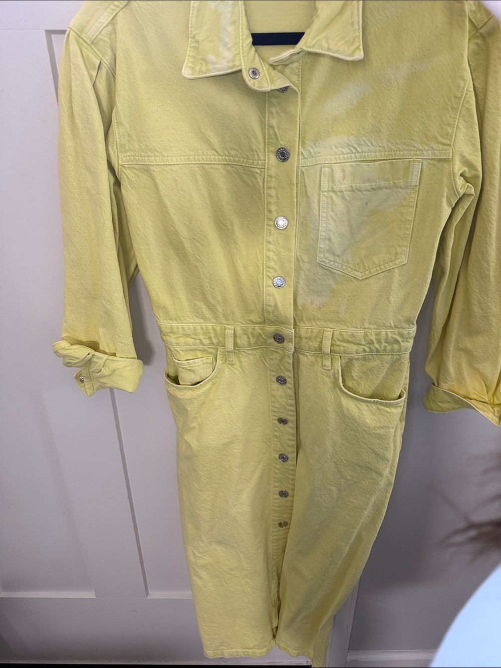 Mango Light Yellow Button-Front Shirt Dress